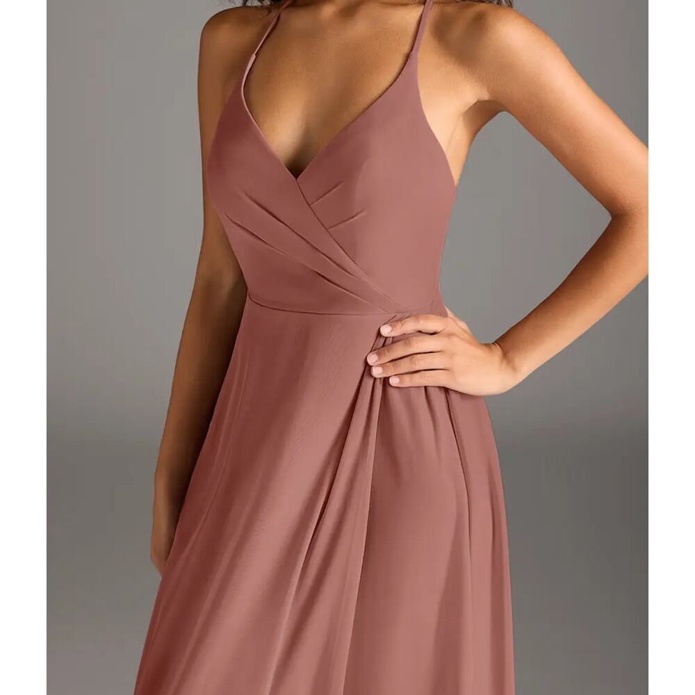 AZAZIE DAVIS Cedar Rose A-Line V-Neck Chiffon Maxi Bridesmaid Dress Sz A4 Prom - Picture 5 of 11